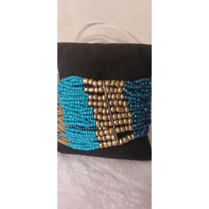 Teal and Gold stretchy Beaded Bracelet